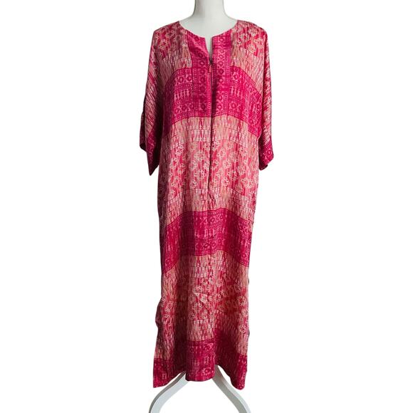 OSCAR DE LA RENTA Pink Printed Maxi Kaftan Dress Luxe Designer Resortwear-Size S - Picture 1 of 7